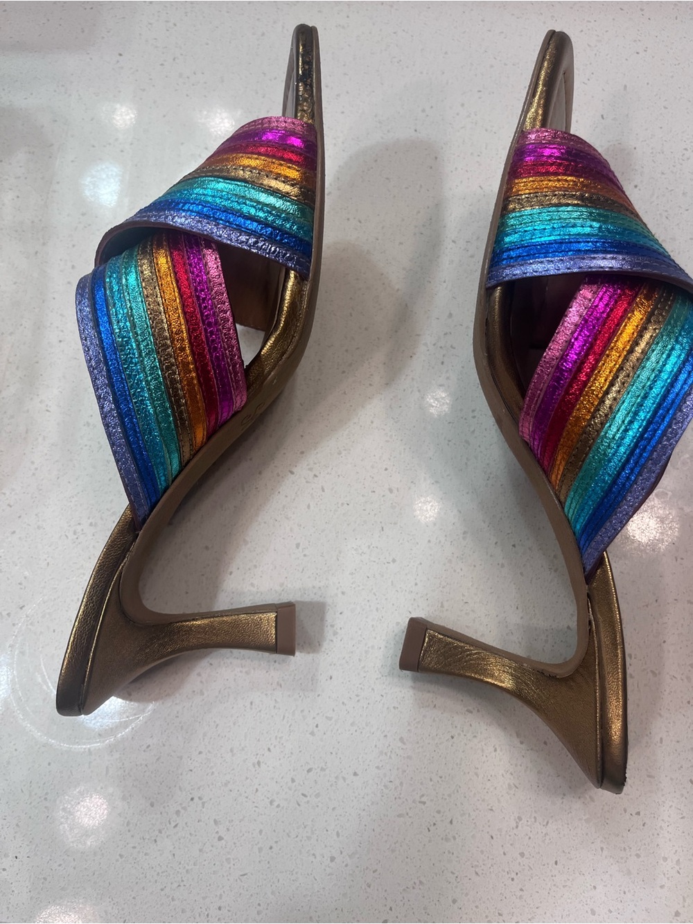 Seychelles Metallic Bronze Heels with Rainbow Straps